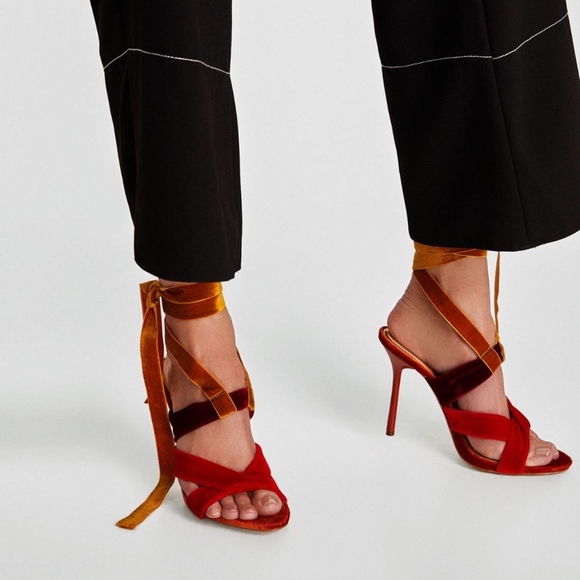 ZARA WOMAN MULTI COLOR SANDALS WITH VELVET STRAPS - Picture 3 of 8